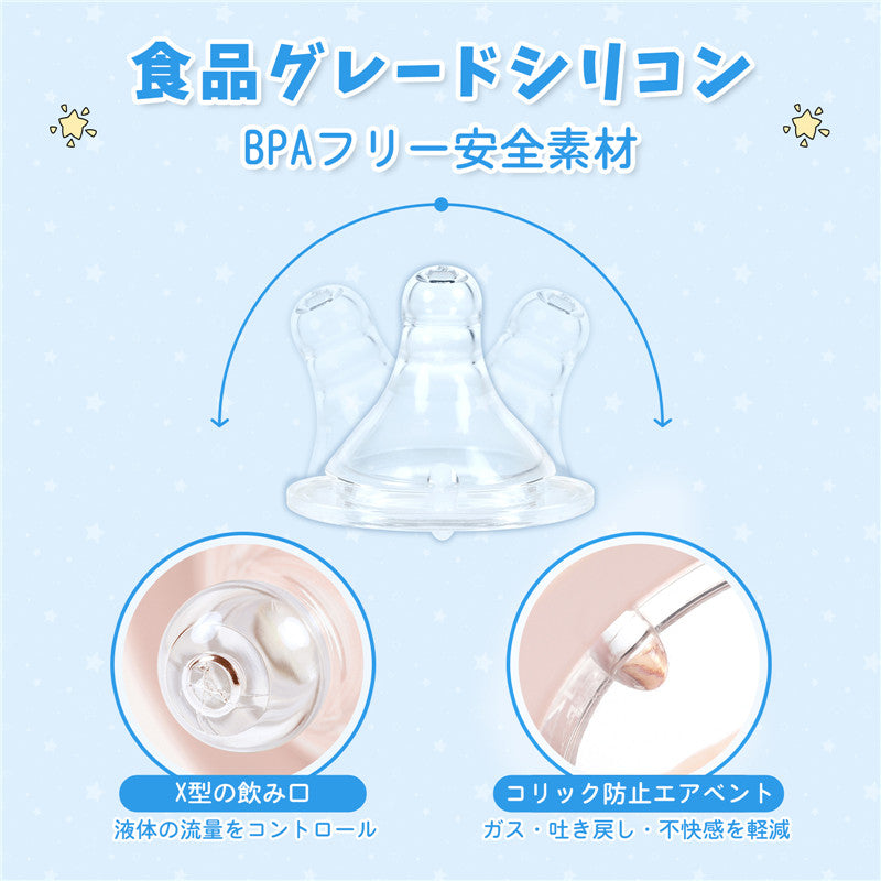 LittleForBig大人用哺乳びん【宇宙員】プリント 防塵蓋付き 引き換え可能なシリコン乳首 大人向けグラス哺乳瓶 パステルカラー BTL04