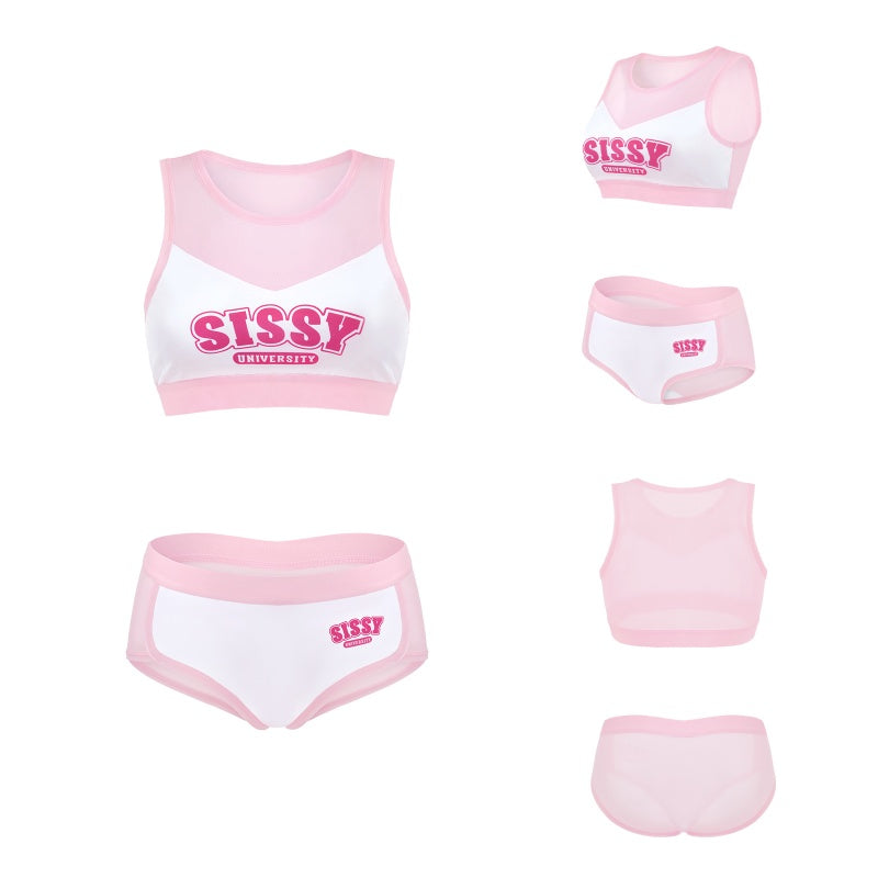 LittleForBigユニセックス ブラレット2点セット【シシー世界】ピーカブー シースルー メッシュ スポーツブラ ブラパッド付き シルキーフロント 取り外し可能なブラパッド付き ピンク MUT287P