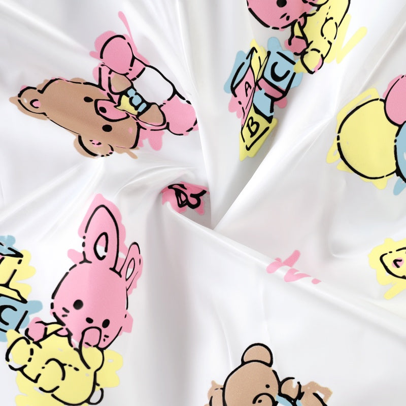LittleForBig 大人用プラスチックおむつカバー おむつパンツ【保育園柄】プルオンタイプ 防水TPU素材 ハイウエスト 洗濯可 繰り返し使える 伸縮性ウエストバンド 漏れ防止 折りたため 白 DC504W
