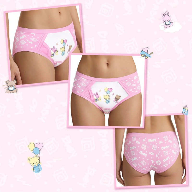 LittleForBig大人用単体で使えるトレーニングパンツ 大人用布おむつパンツ【保育園】飾り前立て ローレイス 吸収・防漏・通気性 シルキー素材 介護 洗濯可 ピンク DC331P