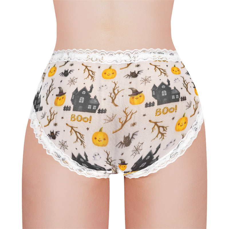 LittleForBigメンズパンティー 体型カバー【ハロウィン風】かぼちゃパンプキン柄 タッキングガフパンティー メッシュパンティー ブリーフ 白 MUP517W2