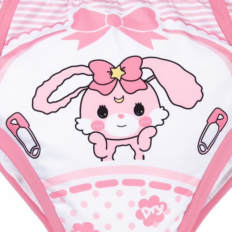 LittleForBig大人用単体で使えるトレーニングパンツ 大人用布おむつパンツ【うさぎ】吸収・防漏・通気性 シルキー素材 ハイウエスト 介護 洗濯可 ピンク DC324P