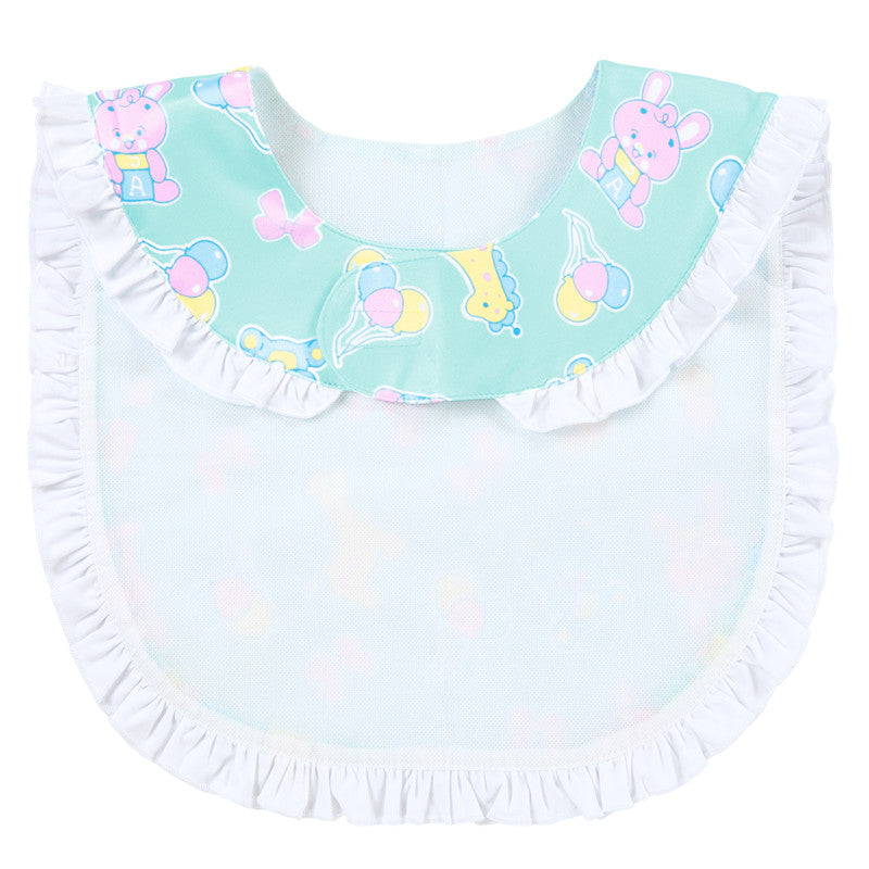 LittleForBig大人ビブ フリル飾りよだれかけ 可愛いエプロン 延長大きめサイズ【シルキー+防水シート】遊園地柄 大人用スタイ 調整可 緑 B42V