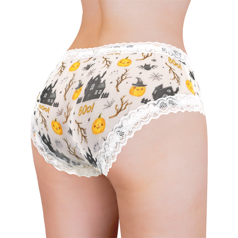 LittleForBigメンズパンティー 体型カバー【ハロウィン風】かぼちゃパンプキン柄 タッキングガフパンティー メッシュパンティー ブリーフ 白 MUP517W2