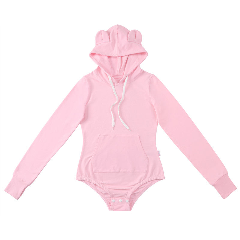 LittleForBig レディース 綿 パーカー 可愛い【ふわふわベアちゃん】 フーディー 長袖 フード付 ピンク 1023P