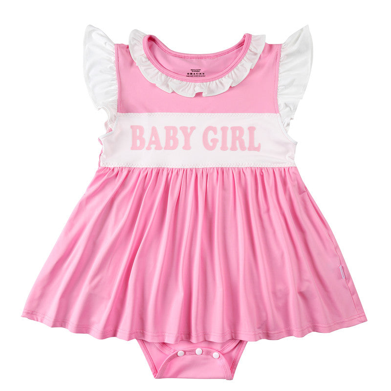 LittleForBigユニセックス シルク大人ロンパーススカート型 2イン1 フリルフレンチスリーブ ピンク 1024P