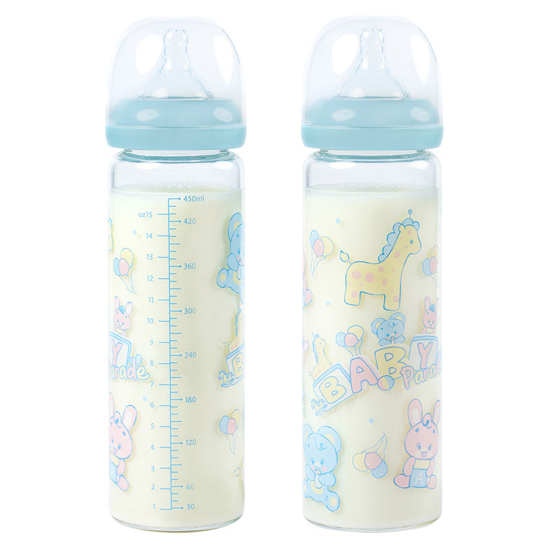LittleForBig大人用哺乳びん【ベビーパレード】交換可能なシリコン乳首 大容量450 mL グラス哺乳瓶 蓋付 BTL02