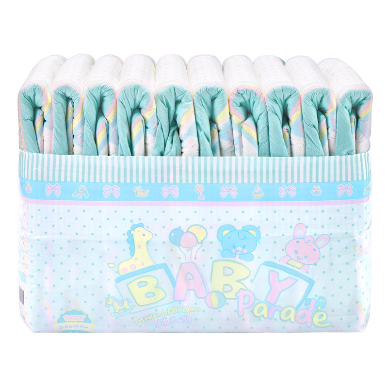 LittleForBig 大人用不織布おむつ 10枚パック 可愛い絵柄【パレードをしているベビー】変色お知らせサインの線 ベルクロ 10枚入 D31