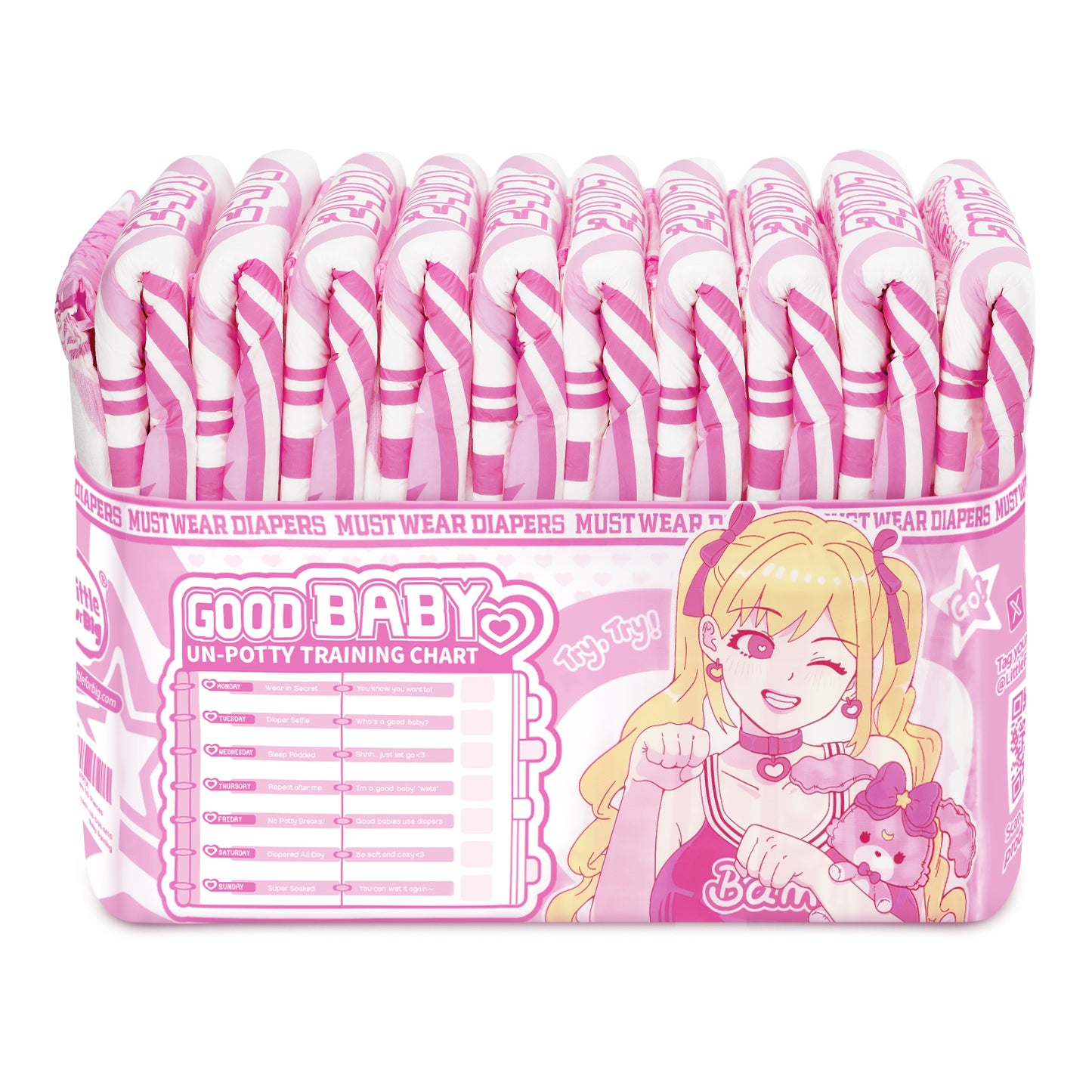 LittleForBig大人用紙おむつ 高吸収7000mL 不織布パンツタイプ【トレーニング中】面ファスナー留め 厚型 お知らせサインつき ストレッチウエストバンド 調節可能 使い捨て ピンク 40枚入 D36