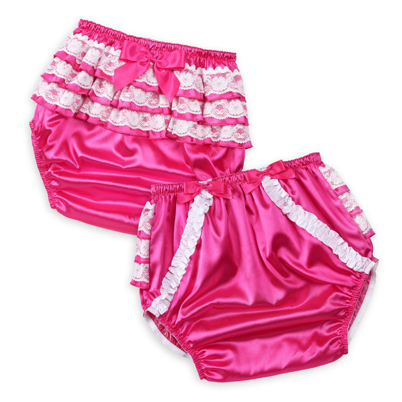 LittleForBig大人用おむつカバー【お姫様】後ろに3層レースフリル ゴム紐 ローズ DC201F