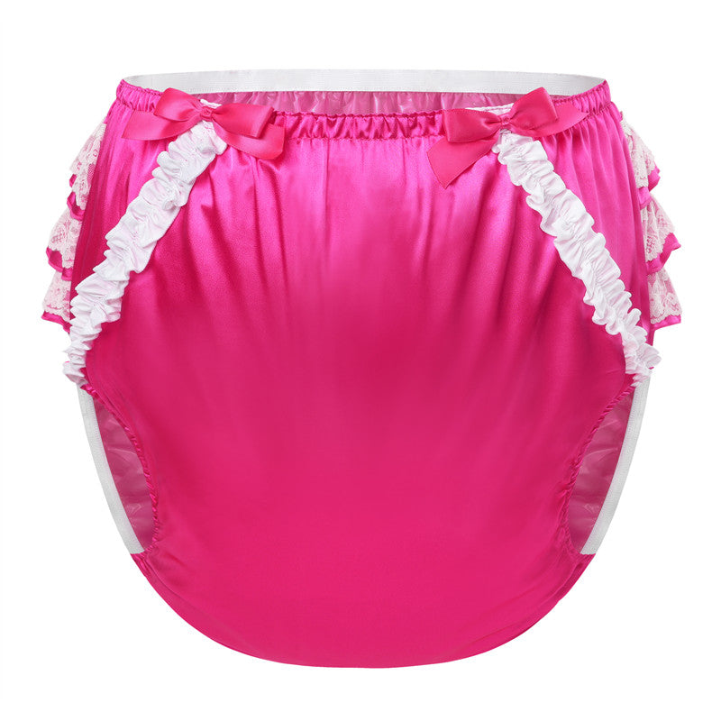 LittleForBig大人用おむつカバー【お姫様】後ろに3層レースフリル ゴム紐 ローズ DC201F