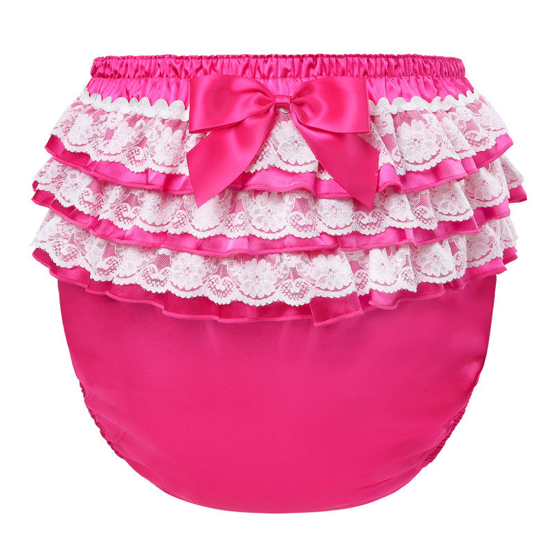 LittleForBig大人用おむつカバー【お姫様】後ろに3層レースフリル ゴム紐 ローズ DC201F