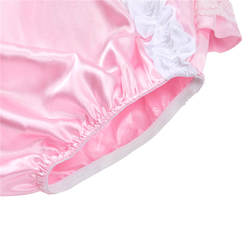LittleForBig大人用おむつカバー 無地 光沢サテン【お姫様スカートのテーマ】レースフリル ゴム紐 DC201P