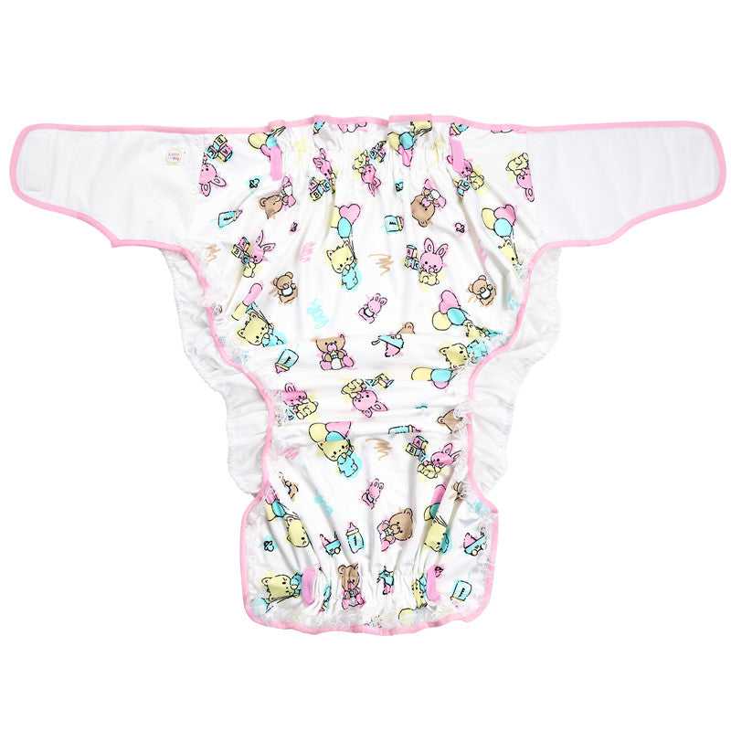 LittleForBig大人用布おむつカバー レースヘム可愛い絵柄【保育園】 蝶結び飾りの伸縮性・調整可ウェスト 3層通気性・防水・漏れ防止 洗濯可 DC401P