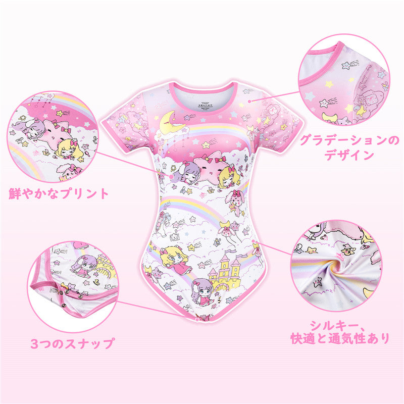 LittleForBig大人ロンパース パジャマ【ピンキー美姫ちゃん】スベスベシルキー触感 ボディスーツ DP0037