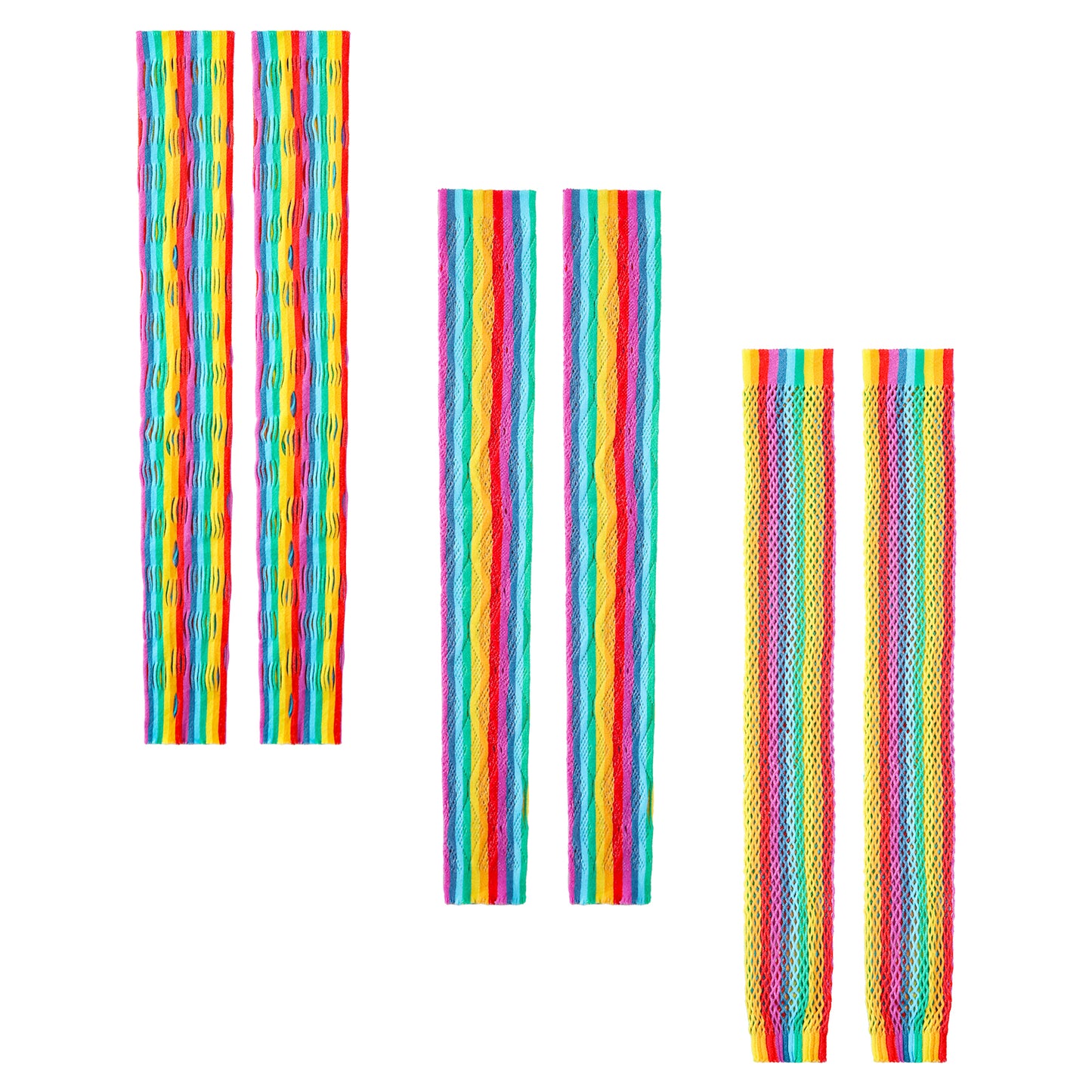 LittleForBig レディース 網 手袋 【虹色ストライプ】 ヴィンテージ グローブ 指出し ネット アーム 3点セット