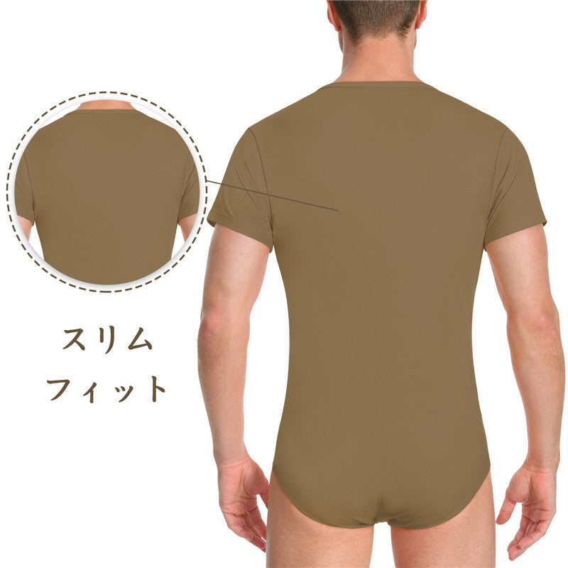 LittleForBig 男子ロンパース 無地 綿パジャマ ブラウン M101N