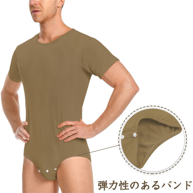 LittleForBig 男子ロンパース 無地 綿パジャマ ブラウン M101N