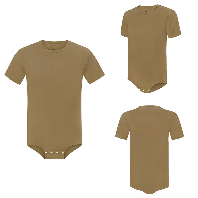 LittleForBig 男子ロンパース 無地 綿パジャマ ブラウン M101N