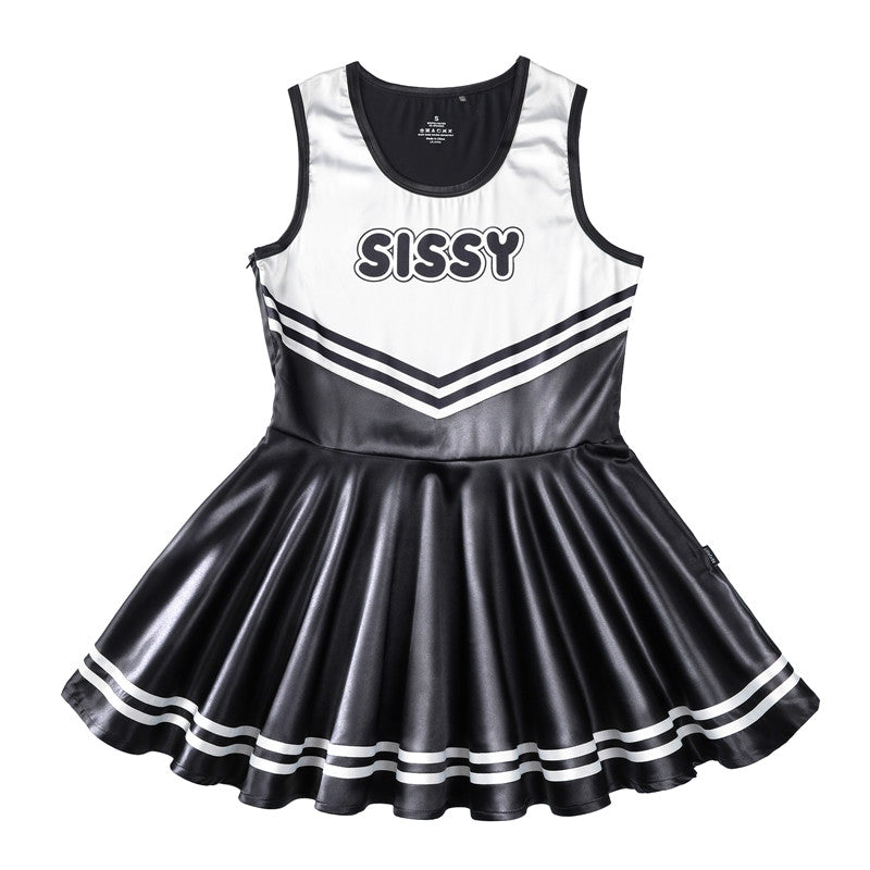 LittleForBigユニセックスワンピース シャイニーサテンスカート【チアリーダー・シシー】シルキー袖なしドレス ブラック M339H