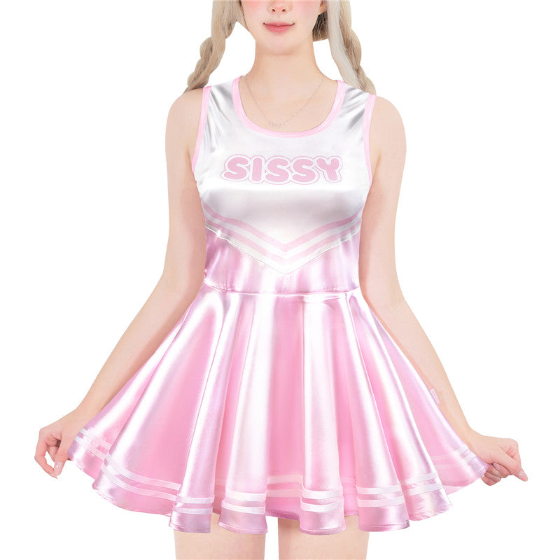 LittleForBigユニセックスワンピース シャイニーサテンスカート【チアリーダー・シシー】 シルキー袖なしドレス ピンク M339P