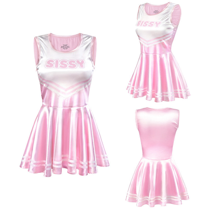 LittleForBigユニセックスワンピース シャイニーサテンスカート【チアリーダー・シシー】 シルキー袖なしドレス ピンク M339P