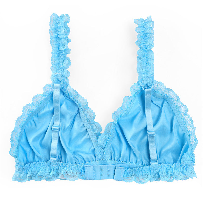 LittleForBig大人ブラ キャミソールインナーウェア レースヘム【サテン花】 光沢感あり繻子質感 シルキー ユニセックス ブルー MUB001B