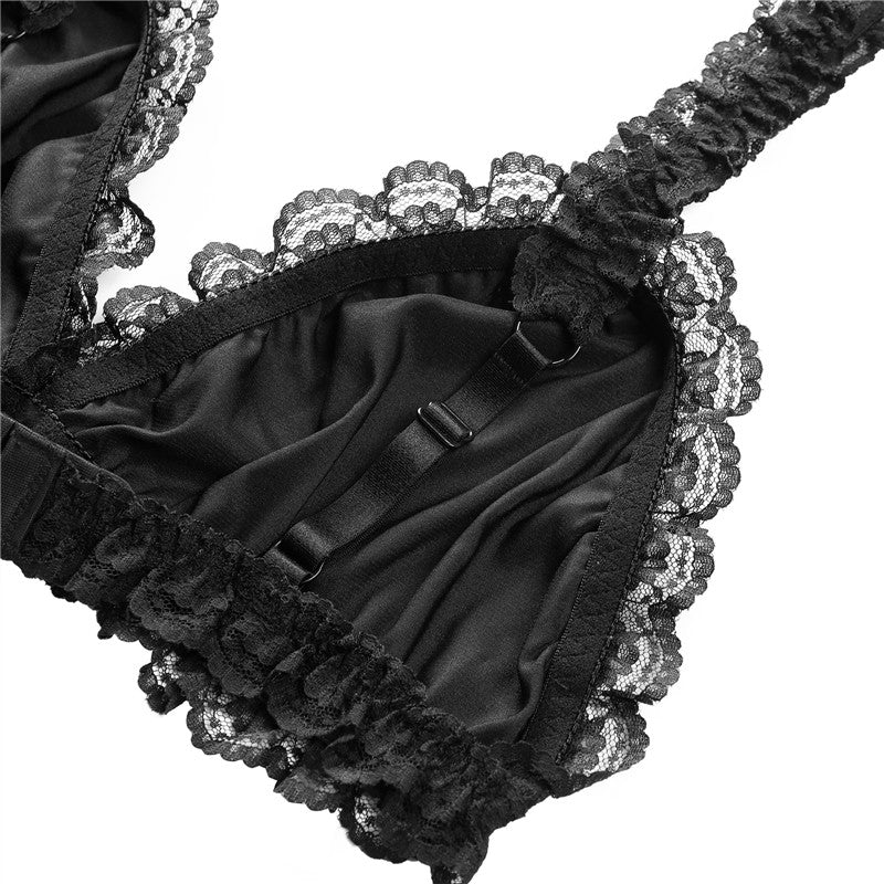 LittleForBigメンズブラレット レースヘム【サテン花】 光沢感あり繻子質感 シルキー ユニセックス 黒 MUB001H