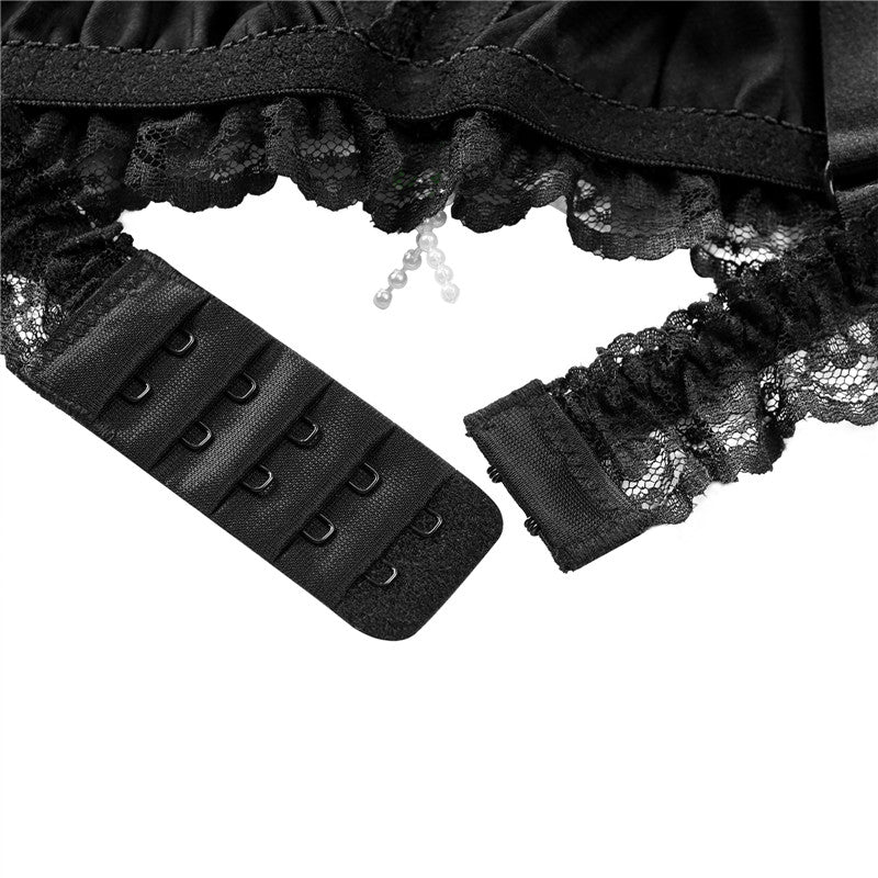 LittleForBigメンズブラレット レースヘム【サテン花】 光沢感あり繻子質感 シルキー ユニセックス 黒 MUB001H