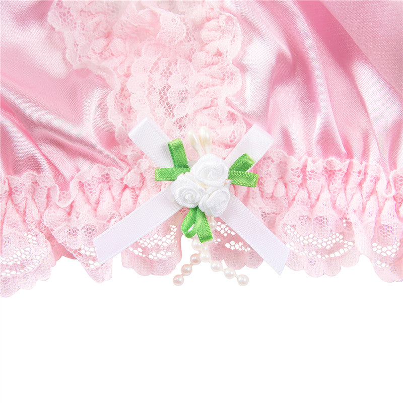 LittleForBigメンズブラレット レースヘム【サテン花】 光沢感あり繻子質感 シルキー ユニセックス ピンク MUB001P