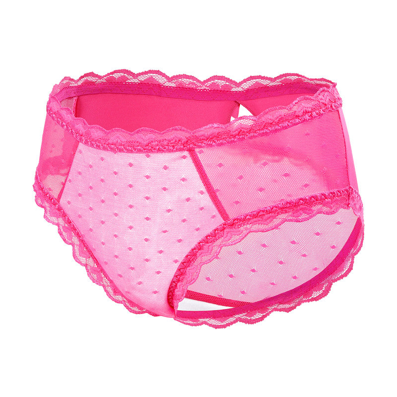 LittleForBigメンズ メッシュパンティー 可愛い【水玉の遊び心】 体型カバー レースとリボン飾り ショーツ ローズ MUP512F