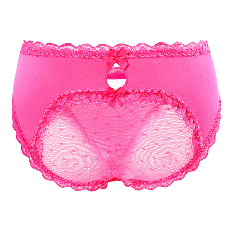LittleForBigメンズ メッシュパンティー 可愛い【水玉の遊び心】 体型カバー レースとリボン飾り ショーツ ローズ MUP512F