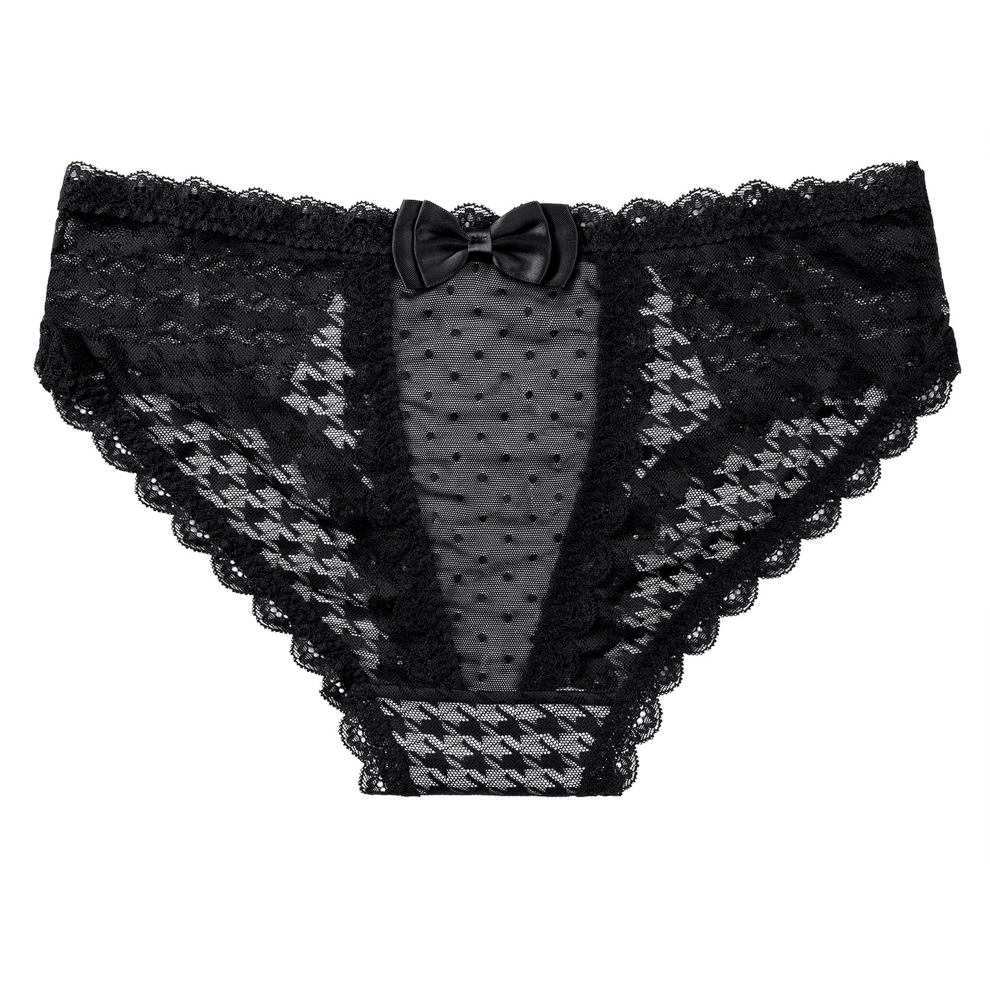 LittleForBig メンズ 体型カバーパンティー リボン飾り 【千鳥格子柄】 メッシュ パンティー 黒 MUP514H