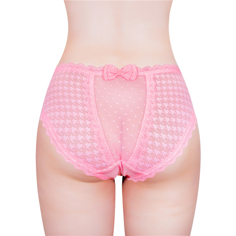 LittleForBig メンズ 体型カバーパンティー リボン飾り 【千鳥格子柄】 メッシュ パンティー ピンク MUP514P