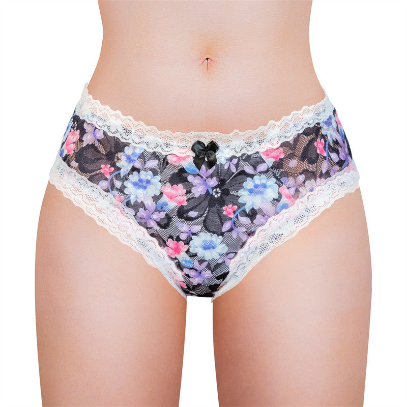 LittleForBigメンズ パンティー 体型カバー 咲き誇る花【田舎風】 メッシュ パンティー ブリーフ ブラック MUP517H