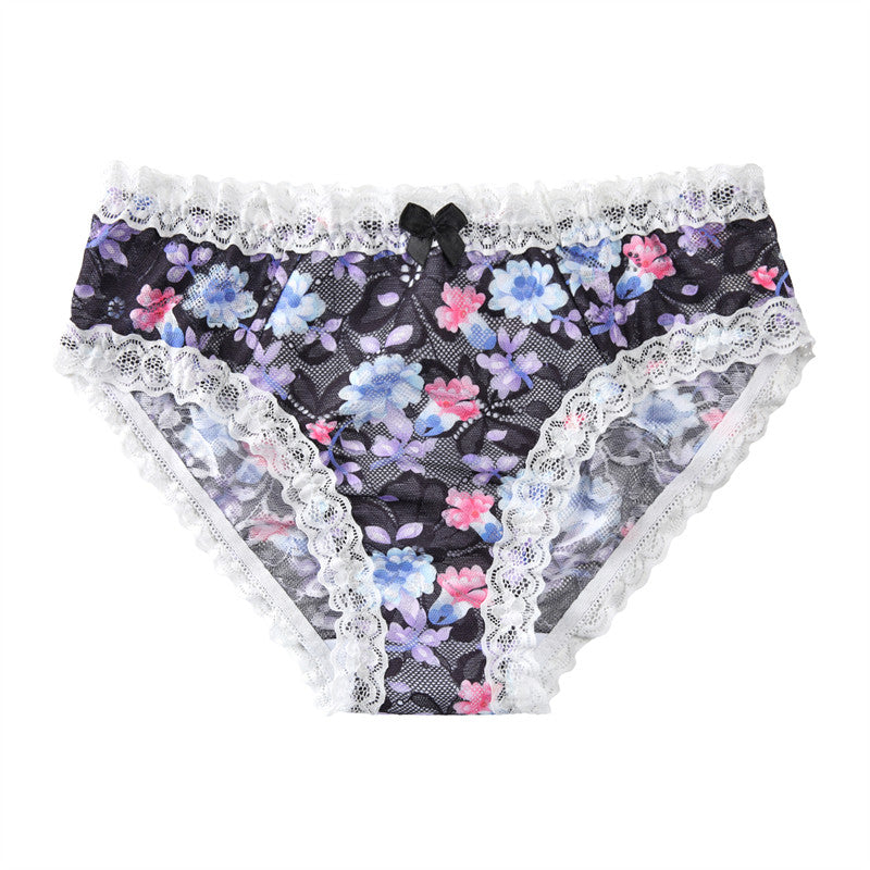 LittleForBigメンズ パンティー 体型カバー 咲き誇る花【田舎風】 メッシュ パンティー ブリーフ ブラック MUP517H