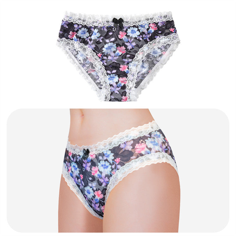 LittleForBigメンズ パンティー 体型カバー 咲き誇る花【田舎風】 メッシュ パンティー ブリーフ ブラック MUP517H