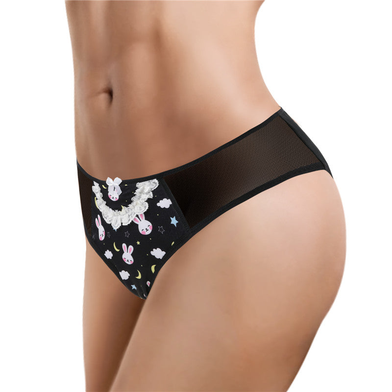 LittleForBigメンズ 体型カバーパンティー【うさぎ月】メッシュ ブリーフ 黒 MUP519H
