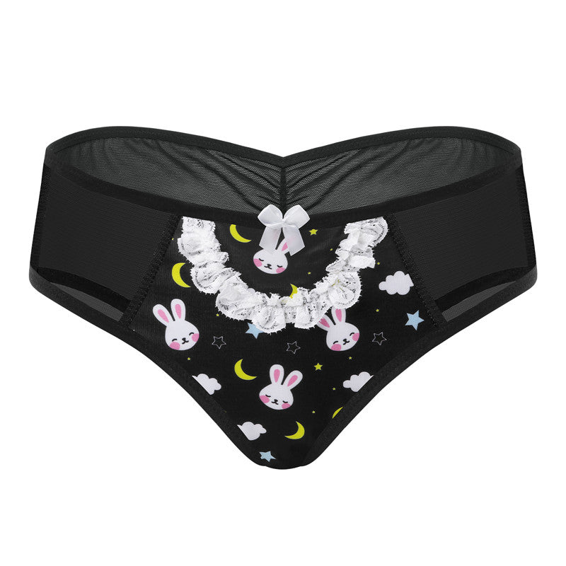 LittleForBigメンズ 体型カバーパンティー【うさぎ月】メッシュ ブリーフ 黒 MUP519H