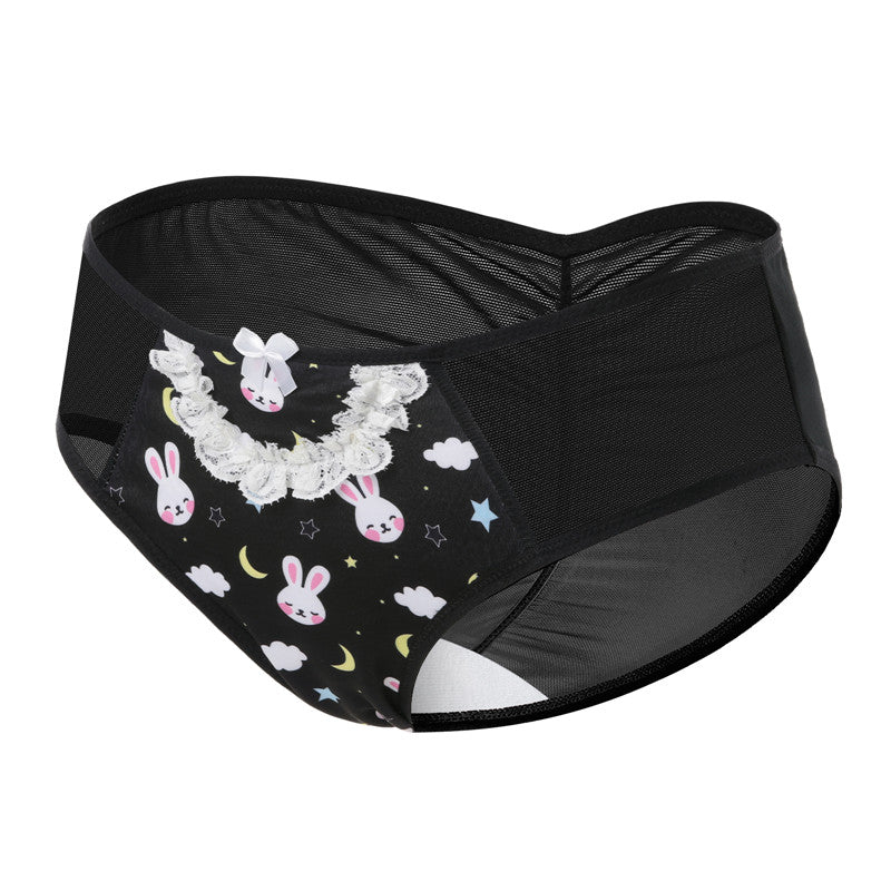 LittleForBigメンズ 体型カバーパンティー【うさぎ月】メッシュ ブリーフ 黒 MUP519H