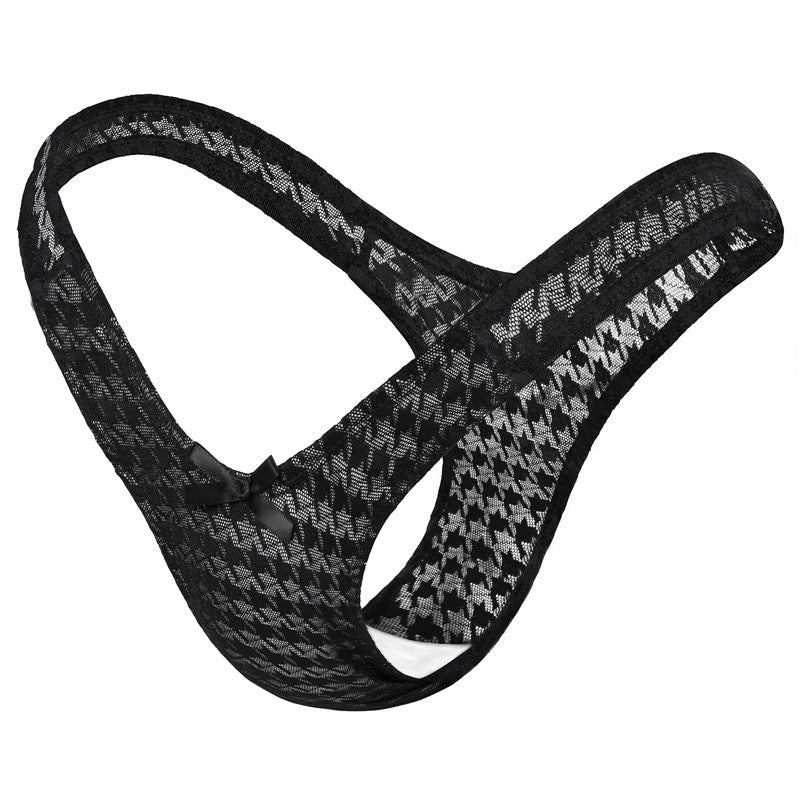 LittleForBig メンズ Tバック ローウェスト 可愛い リボン飾り 【千鳥格子柄】 メッシュ MUP523