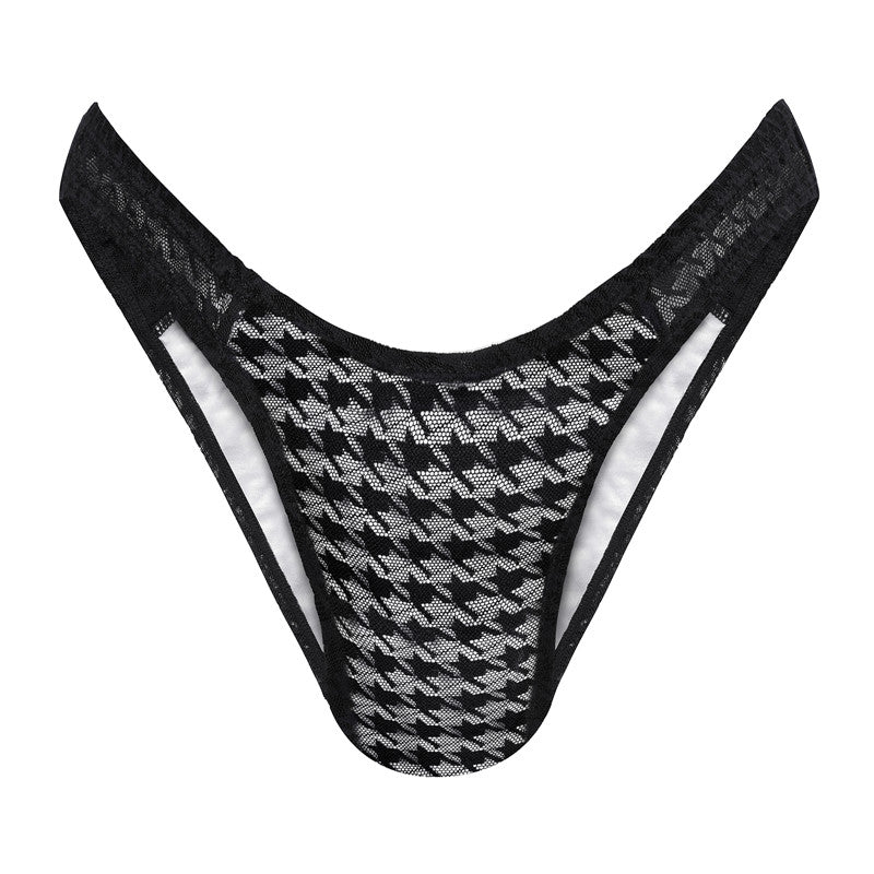 LittleForBig メンズ Tバック ローウェスト 可愛い リボン飾り 【千鳥格子柄】 メッシュ MUP523