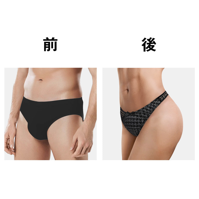 LittleForBig メンズ Tバック ローウェスト 可愛い リボン飾り 【千鳥格子柄】 メッシュ MUP523