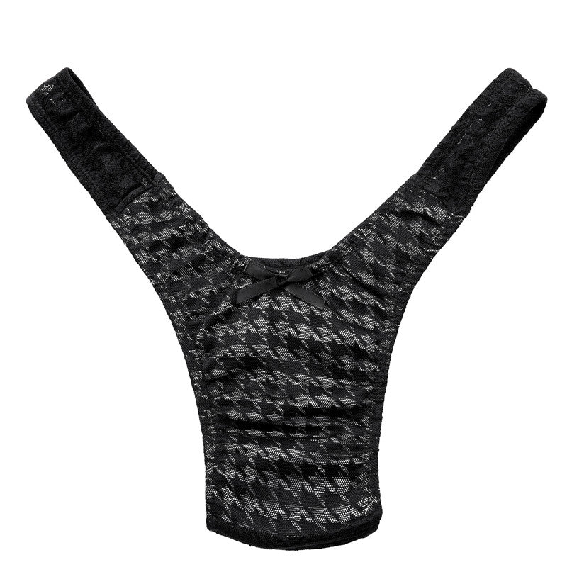 LittleForBig メンズ Tバック ローウェスト 可愛い リボン飾り 【千鳥格子柄】 メッシュ MUP523