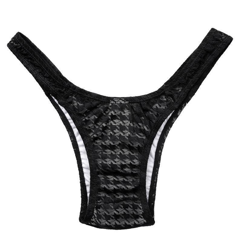 LittleForBig メンズ Tバック ローウェスト 可愛い リボン飾り 【千鳥格子柄】 メッシュ MUP523