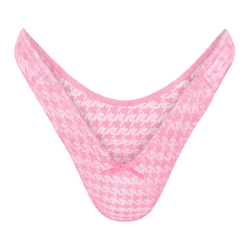 LittleForBig メンズ Tバック ローウェスト 可愛い リボン飾り 【千鳥格子柄】 メッシュ MUP523