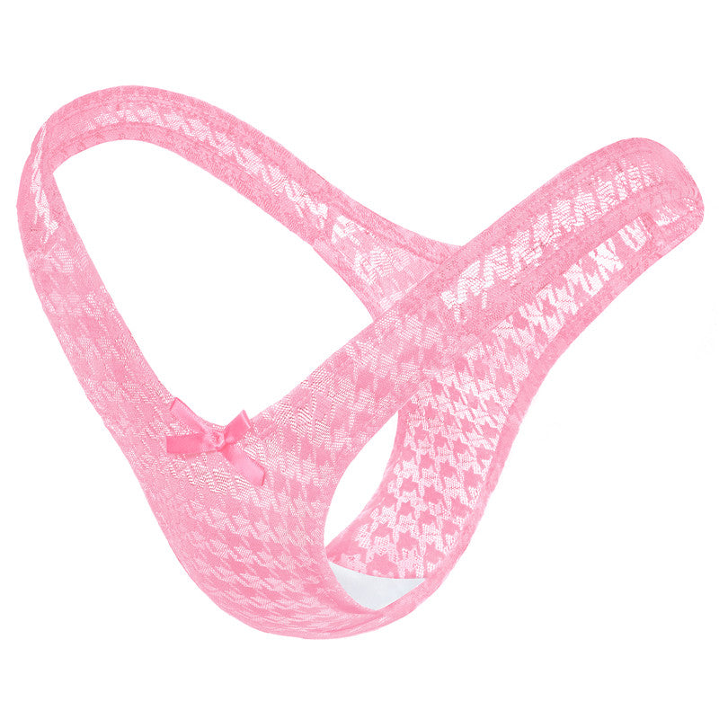 LittleForBig メンズ Tバック ローウェスト 可愛い リボン飾り 【千鳥格子柄】 メッシュ MUP523