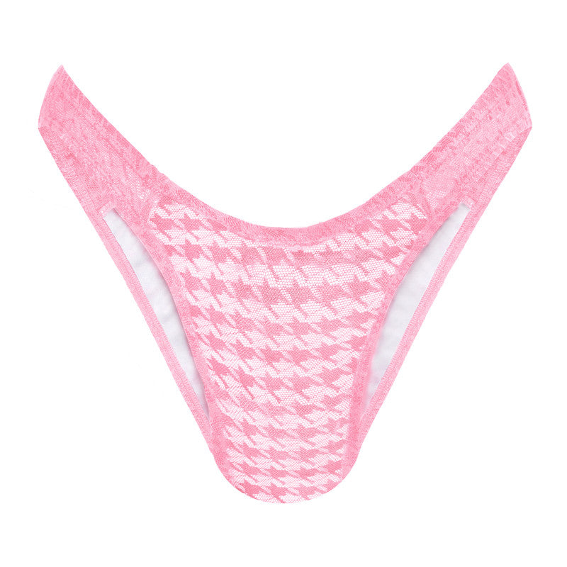 LittleForBig メンズ Tバック ローウェスト 可愛い リボン飾り 【千鳥格子柄】 メッシュ MUP523