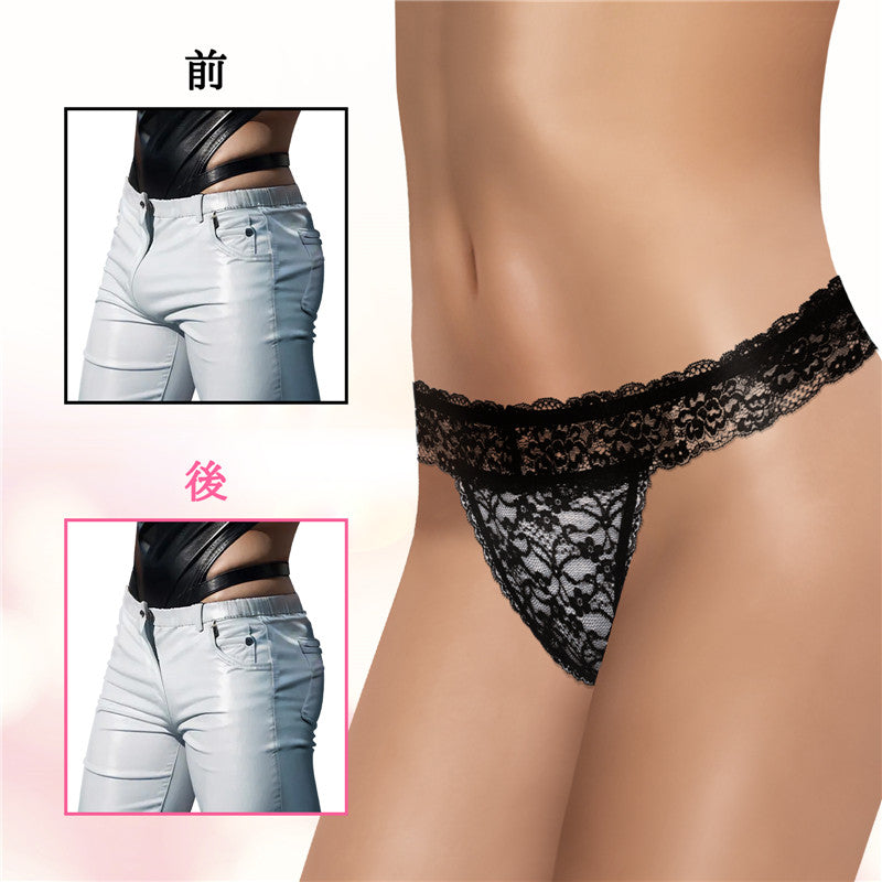 LittleForBigメンズショーツ レースTバック シェイプウェアショーツ スムース セクシー下着 ブラック MUP532H