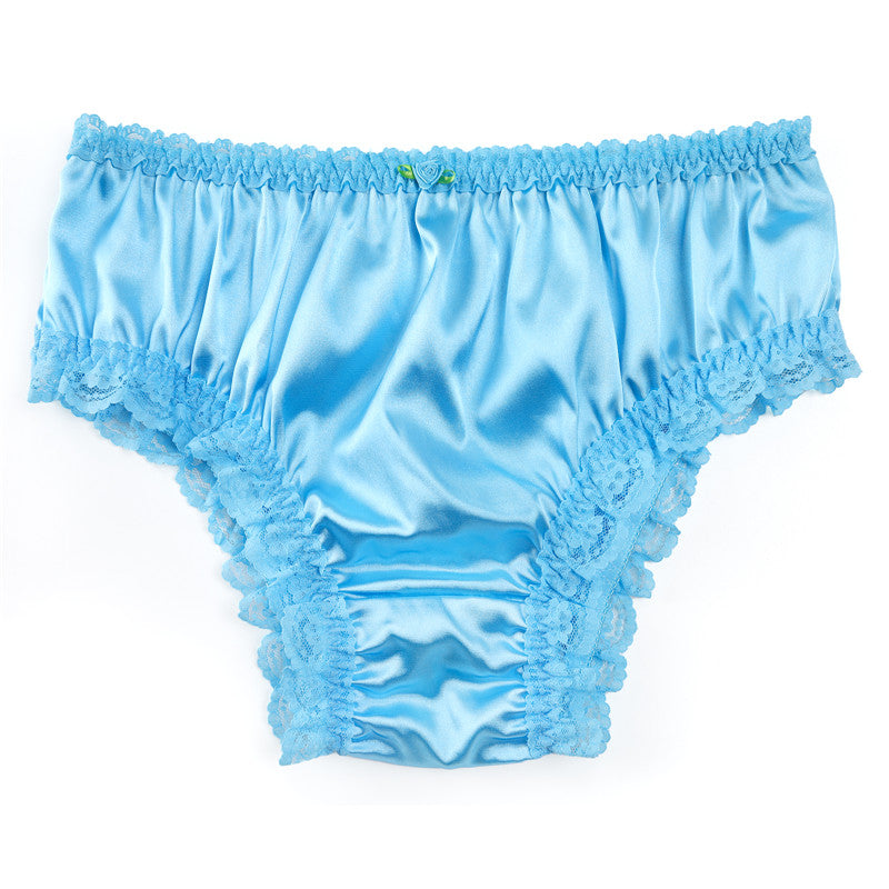LittleForBig大人パンティー 下着インナーウェア レースヘム【サテン花】 光沢感あり繻子質感 シルキー ユニセックス ブルー MUP533B